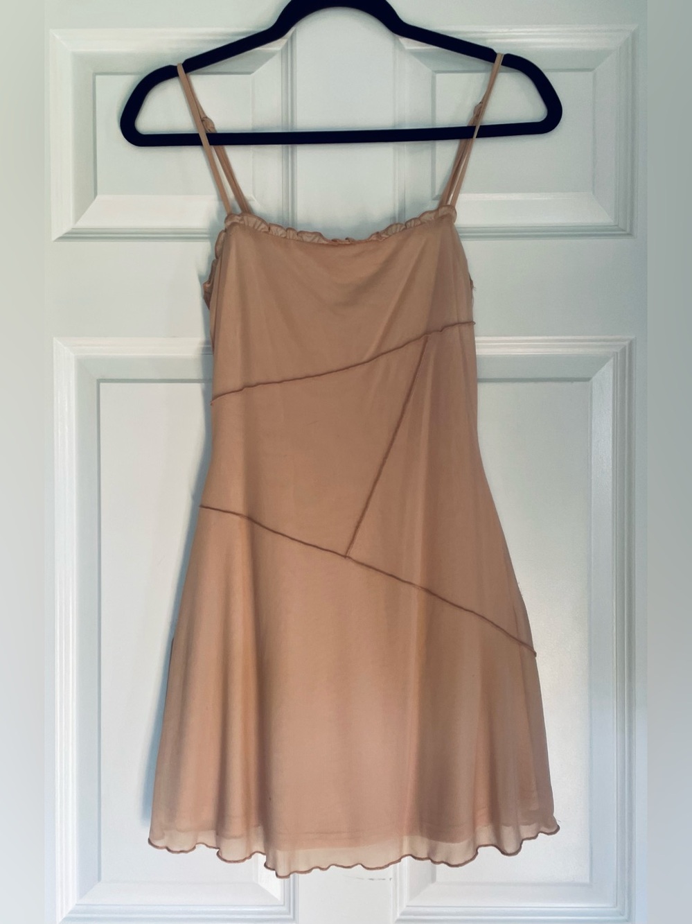 Nude Pink Slip Dress with Delicate Overlay Seams